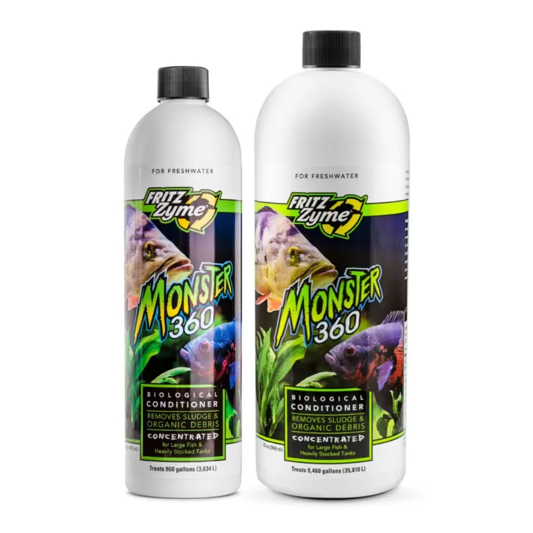 FritzZyme Monster 360, biological aquarium cleaner, sludge digester, large fish tank bacteria, heavy bioload aquarium bacteria, heterogeneous bacteria cleaner, maintenance-reducing additive, non-toxic filter booster, pond-size bio cleaner, live bacteria sludge remover
